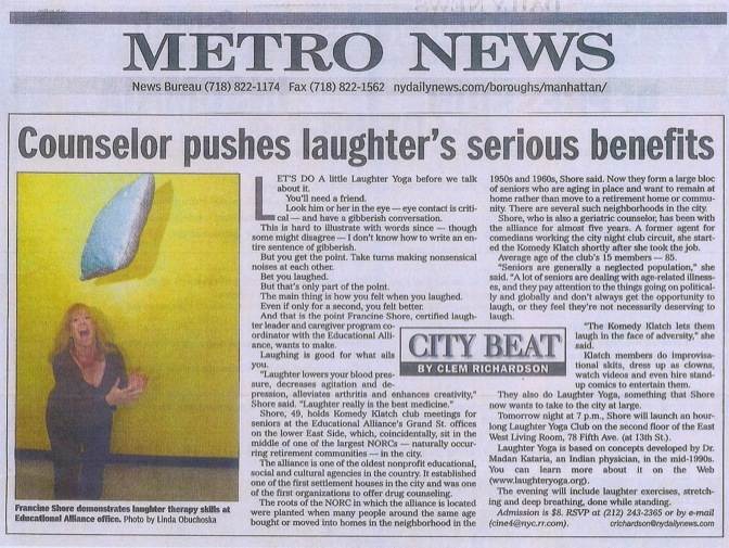 NY Daily News Francine Shore Article Laughter Yoga